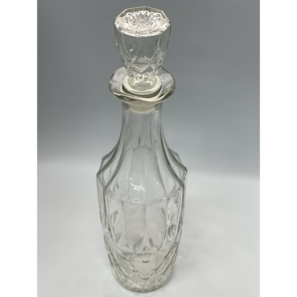 Vintage Anchor Hocking Wexford Glass Decanter Diamond Pattern w Stopper USA